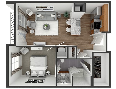Floor plan for 1 bed, 1 bath, 655 sqft